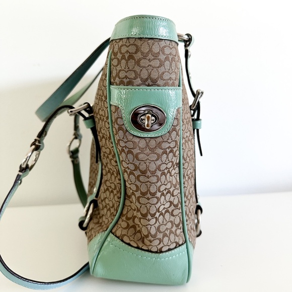 Coach Gallery Signature Jacquard Tan with Green and Patent Leather Satchel - Picture 2 of 12